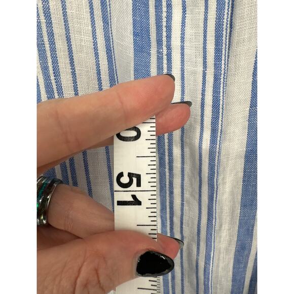 AYR Dress Womens XS Blue Striped Maxi Linen Button Tie Front Pockets Coastal - Picture 7 of 8